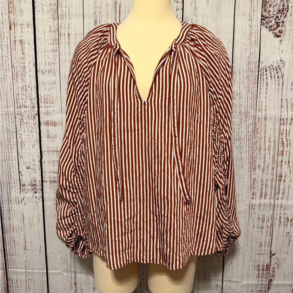 LOFT Red and‎ White Striped Blouse